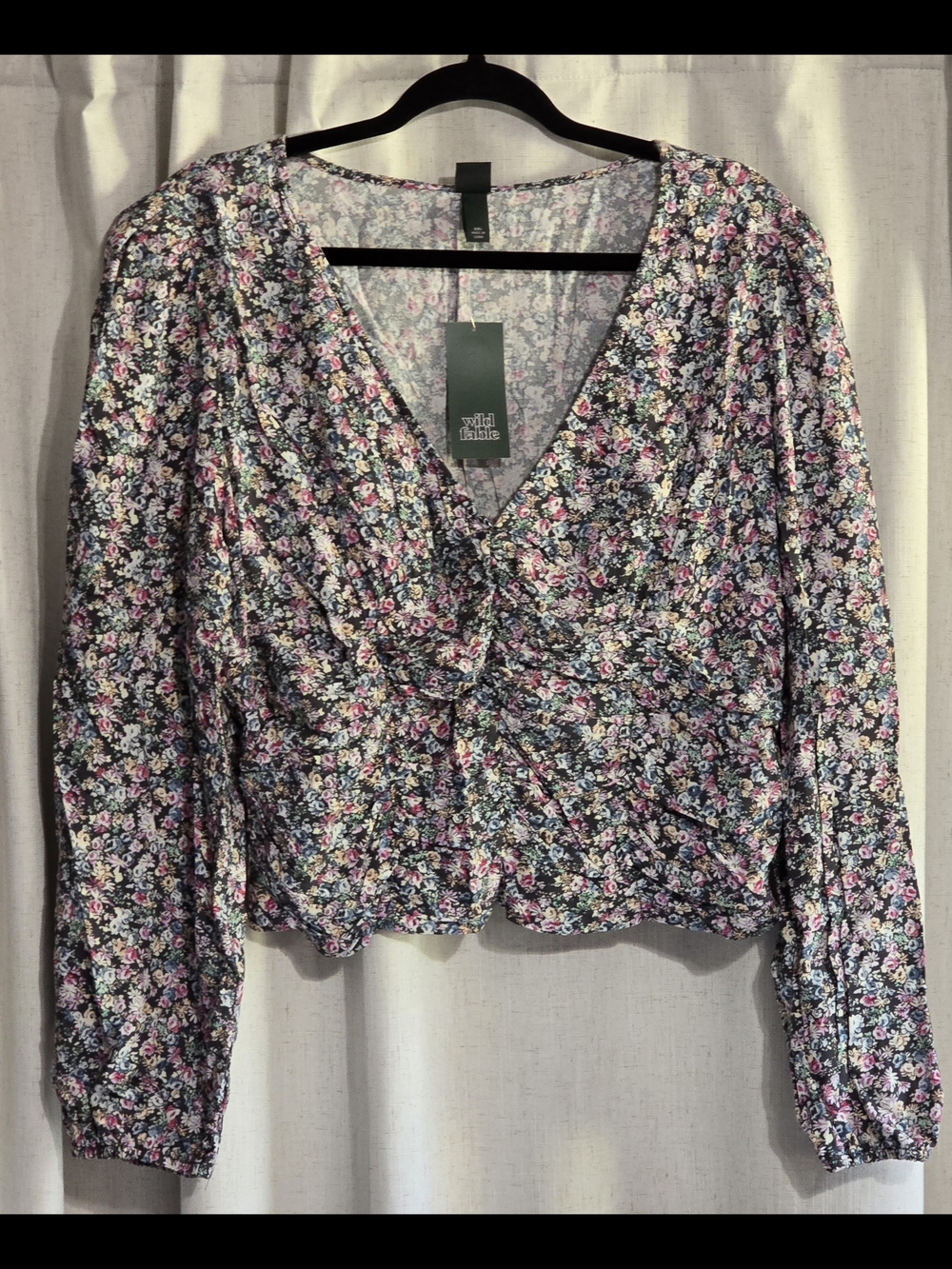 wild fable Purple Floral V-Neck Ruched Blouse